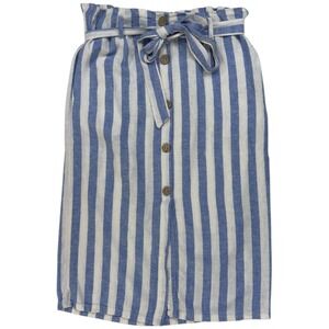 Love Tree Linen L Striped Midi Skirt Blue White Paperbag Waist Nautical Beachy